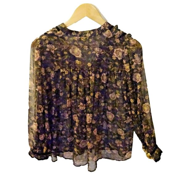 Pre-Loved Zara Small Black with Pink Flowers Sheer Long Sleeve Blouse - Picture 6 of 8